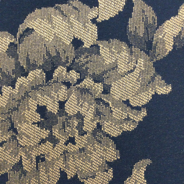 Elegant Floral Stripes in Navy Blue / Red / Light Tan | Upholstery Fabric | Heavy Drapery | Polyester | 54 Wide | By the Yard