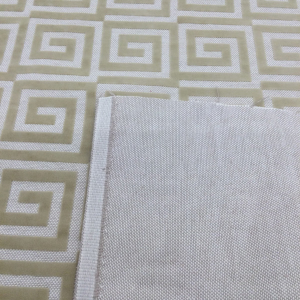 Greek Key Cut Velvet Fabric in Beige | Heavyweight Upholstery | 54" Wide | By the Yard | Amaze in Wheat