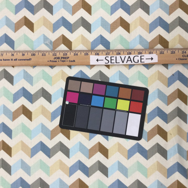 Color Block Chevron Waverly Fabric | Blue / Off White / Brown / Grey | Upholstery / Drapery | 54" Wide | By the Yard | Waverly "Jas Tip Top" Ethereal