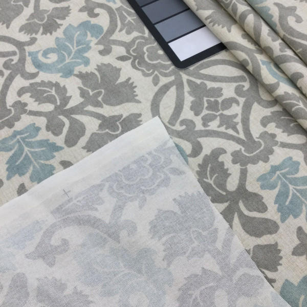 Floral Damask Fabric in Blue / Grey / Off White | Home Decor / Drapery | 54" Wide | By the Yard | Anika in Spa