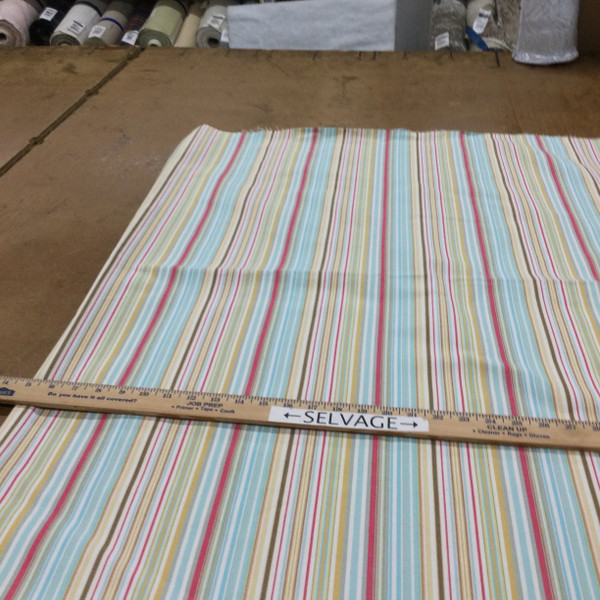 Striped Canvas Fabric in Light Blue / Mustard / Pink / White  | Slipcovers / Upholstery | 100 % Cotton | 54" Wide | By the Yard | Sierra in Caribbean Blue