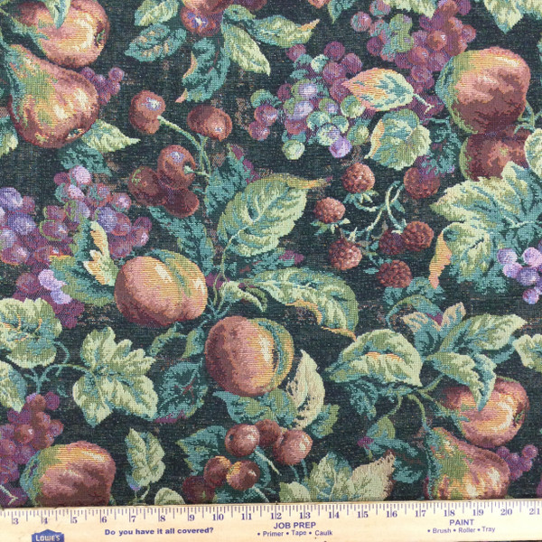 Fruit Tapestry Fabric in Green / Red / Purple | Upholstery | 54" Wide | By the Yard | Hamilton in Onyx