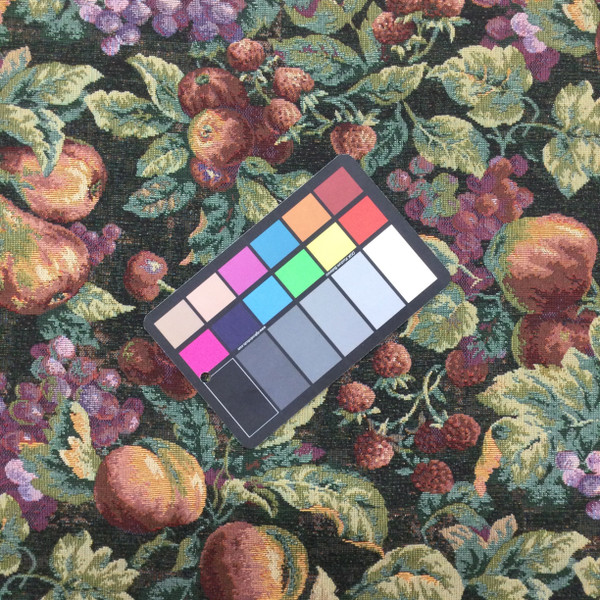 Fruit Tapestry Fabric in Green / Red / Purple | Upholstery | 54" Wide | By the Yard | Hamilton in Onyx