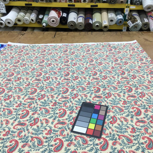 Paisley Floral | Waverly Fabric | Teal / Red | Home Decor / Drapery | 54" Wide | By the Yard | Waverly Token in Jewel