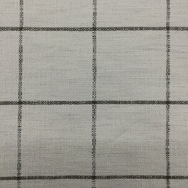 Rustic Basket Weave Fabric | Windowpane Plaid in Brown and Off White | Heavyweight Upholsery | 54" Wide | By the Yard