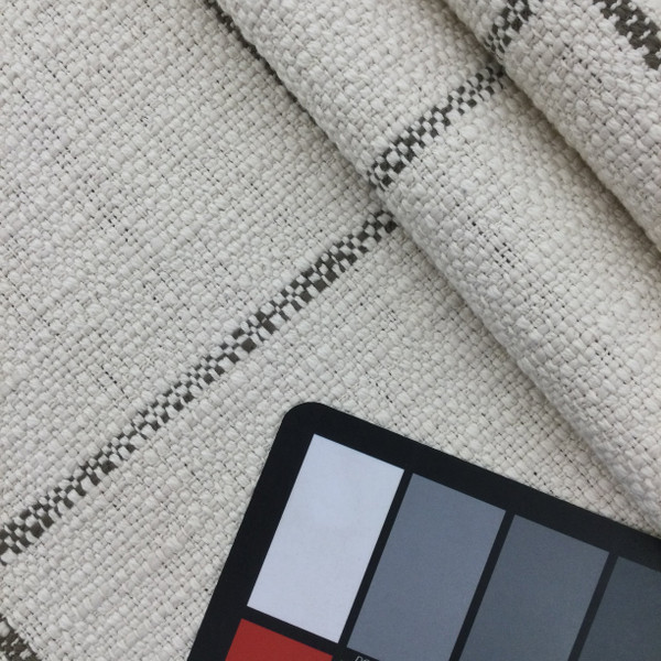 Rustic Basket Weave Fabric | Windowpane Plaid in Brown and Off White | Heavyweight Upholsery | 54" Wide | By the Yard