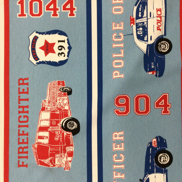 Police / Fire Fighter Themed Fabric | Red / Blue / White | Medium Weight | Drapery | 100% Cotton | 72" Wide | By the Yard