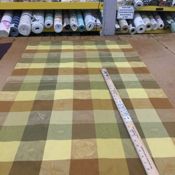 Checked Plaid Fabric with Bug Brocade Design | Yellow / Bronze  | Upholstery / Slipcovers | Medium Weight | 54" Wide | By the Yard