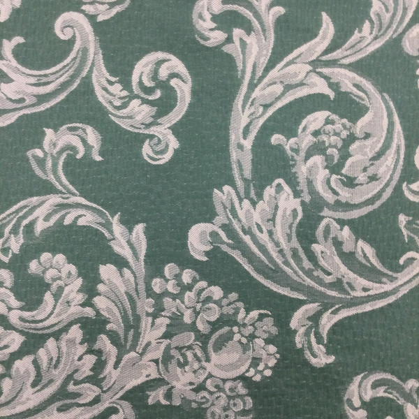 Damask Jacquard Fabric | Green / Off White | Upholstery / Slipcovers | Medium Weight | 54" Wide | By the Yard