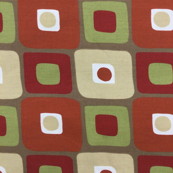 Retro Mod Geometric | Home Decor Fabric | Orange / Red / Green | Drapery | 54" Wide | By the Yard