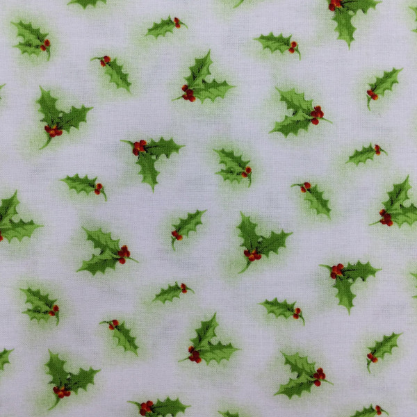 Holly Sprigs in Cream / Green / Red | Quilting Fabric | 44" Wide | 100% Cotton | By The Yard | Red Rooster Fabrics "Tis the Season"