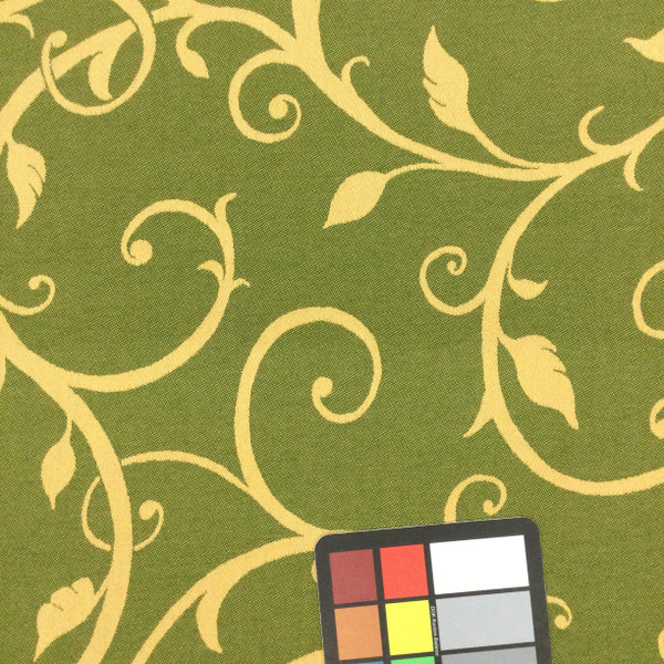 Green and Tan Scrollwork Fabric | Indoor / Outdoor | Upholstery / Drapery | 54 Wide | By the Yard