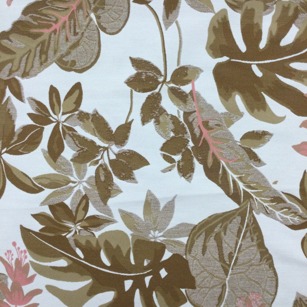 5 Yard Piece of Tropical Foliage Fabric in Tan / White / Pink | Upholstery | Heavyweight | 54" Wide | By the Yard