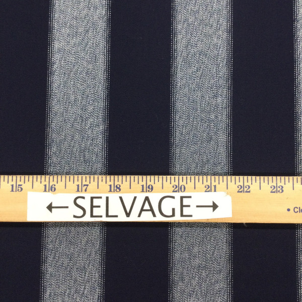 4.375 Yard Piece of Striped Indoor / Outdoor Fabric in Dark and Mottled Light Blue | Water-Friendly Upholstery | 54" Wide | By the Yard