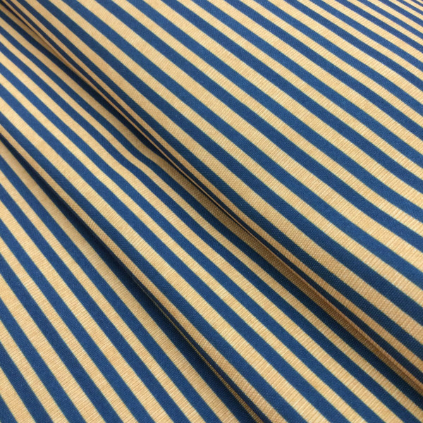 5.25 Yard Piece of Pencil Stripes in Golden Yellow and Teal Blue | Drapery / Upholstery Fabric |  Bloomcraft | 54" Wide | By the Yard