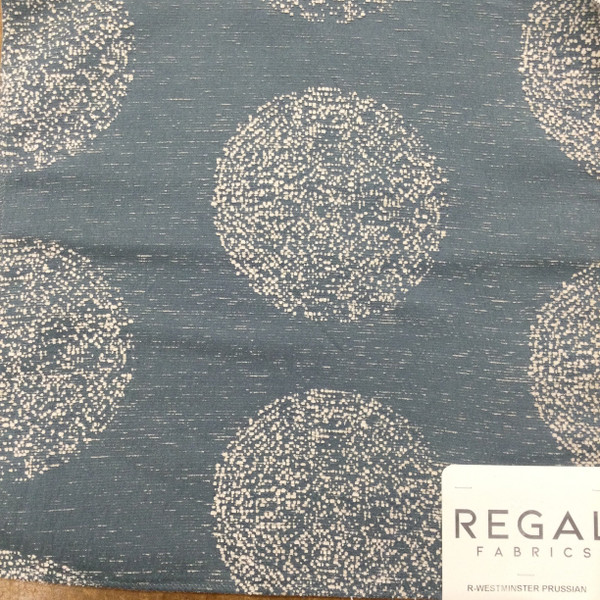 Dotted Circles Geometric Fabric in Blue-Grey and Off White | Home Decor / Upholstery | 100% Polyester | 54" W | By the Yard | Regal Fabrics "Westminster in Prussian"