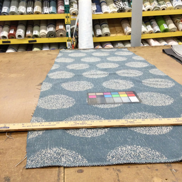 Dotted Circles Geometric Fabric in Blue-Grey and Off White | Home Decor / Upholstery | 100% Polyester | 54" W | By the Yard | Regal Fabrics "Westminster in Prussian"