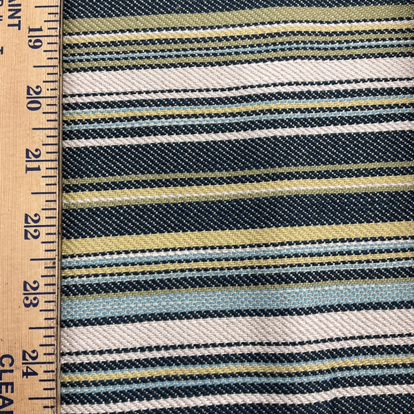 4 Yard Piece of Filmore in color Chambray | Stripes | Blues / Green / White | Medium Weight Upholstery / Drapery Fabric | 54" Wide | By the Yard