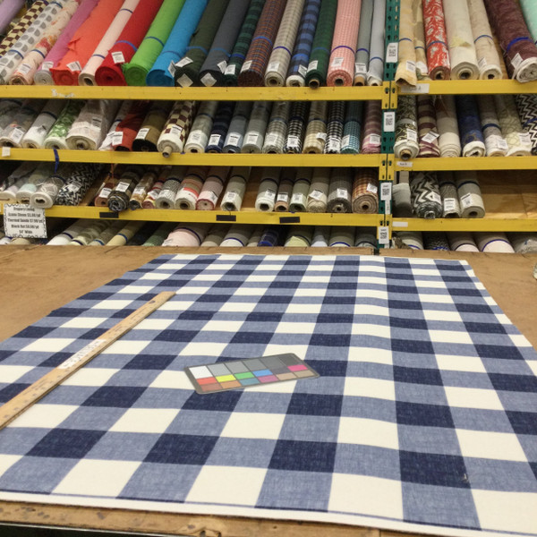 Large Buffalo Check Fabric in Blue and White | Upholstery / Drapery | Medium Weight | 54" Wide | By the Yard | Mara in Blue