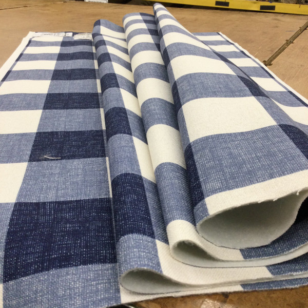 Large Buffalo Check Fabric in Blue and White | Upholstery / Drapery | Medium Weight | 54" Wide | By the Yard | Mara in Blue