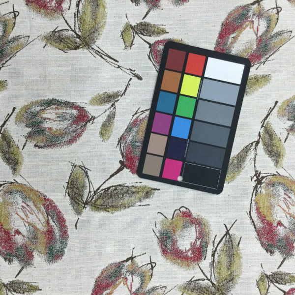 Contemporary Tulips Jacquard Fabric in Off-White / Green / Pink / Brown | Upholstery | Olefin | 54" Wide | By the Yard | Dannenberg in Freesia