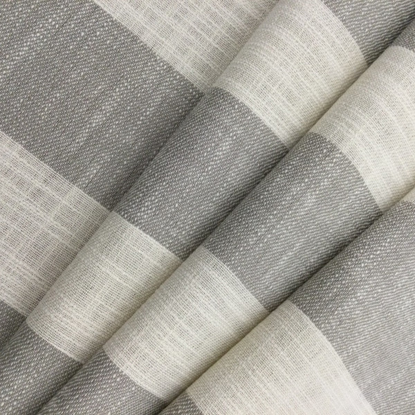 Wide Striped Slub Weave Fabric in Taupe and Off White | Upholstery | 54" Wide | By the Yard | Bridgeport in Wicker