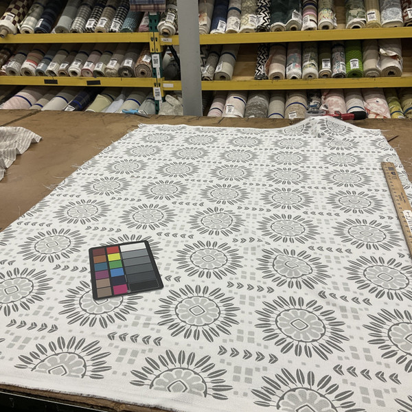 Modern Floral Home Decor Fabric | Grey and White | Curtains / Light Upholstery | Cotton / Rayon | 54" Wide | By the Yard