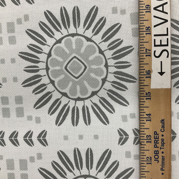 Modern Floral Home Decor Fabric | Grey and White | Curtains / Light Upholstery | Cotton / Rayon | 54" Wide | By the Yard