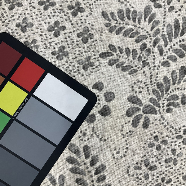 Stenciled Floral Home Decor Fabric | Grey and Off-White | Curtains / Light Upholstery | Linen / Rayon | 54" Wide | By the Yard | PKL Studio "Katazome Garden" in Cinder
