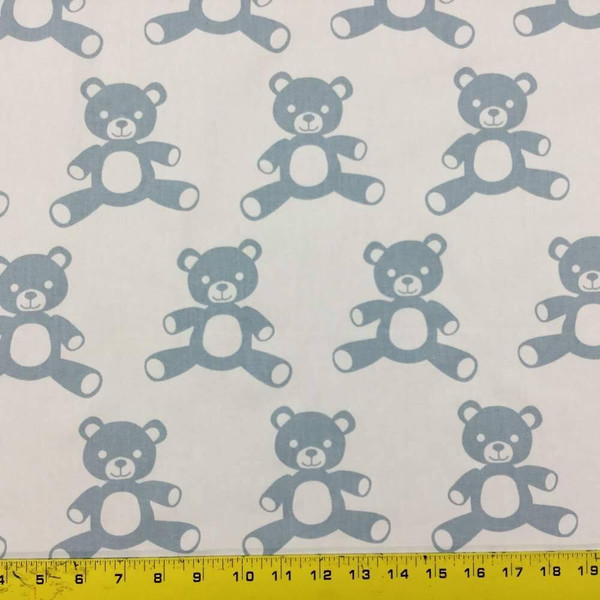 2.66 Yard Piece of Premier Prints Teddy Bear In White and Weathered Blue Fabric By the Yard