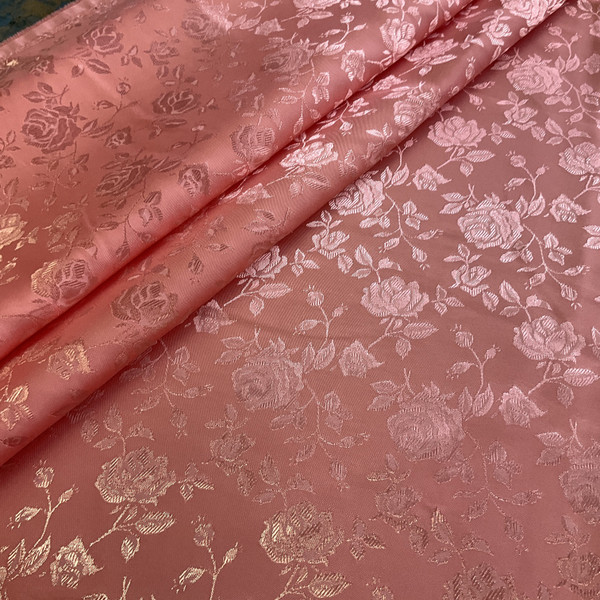 Rose Satin Jacquard Coral | Lightweight Jacquard, Satin Fabric | Home Decor Fabric | 58" Wide