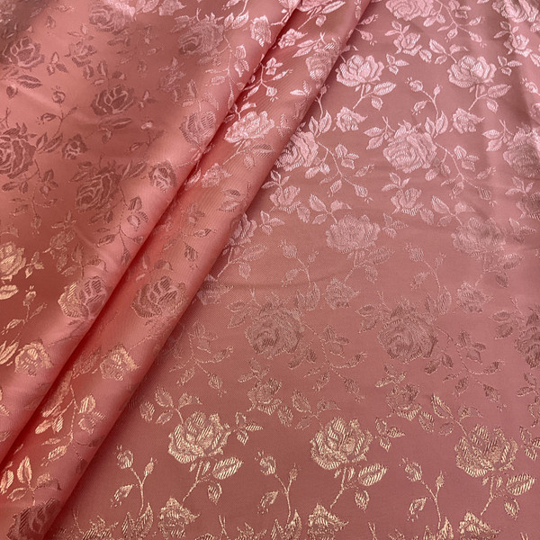 Rose Satin Jacquard Coral | Lightweight Jacquard, Satin Fabric | Home Decor Fabric | 58" Wide