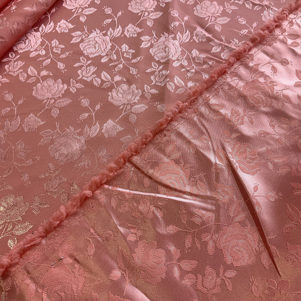 Rose Satin Jacquard Coral | Lightweight Jacquard, Satin Fabric | Home Decor Fabric | 58" Wide