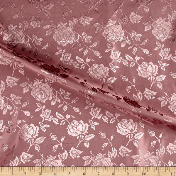 Rose Satin Jaquard Mauve | Lightweight Jacquard, Satin Fabric | Home Decor Fabric | 58" Wide