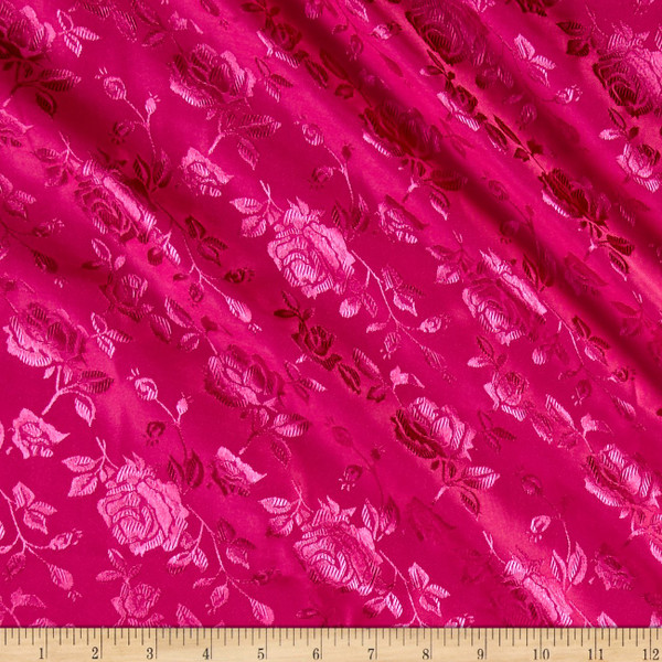 Rose Satin Jaquard Fuchsia | Lightweight Jacquard, Satin Fabric | Home Decor Fabric | 58" Wide