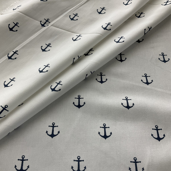 Premier Prints Mini Anchor Twill White/Premier Navy | Medium Weight Twill Fabric | Home Decor Fabric | 54" Wide