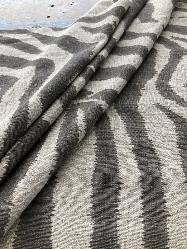 Lacefield Designs Zebra Ikat Steel FlaxBasketweave | Medium/Heavyweight Basketweave Fabric | Home Decor Fabric | 55" Wide