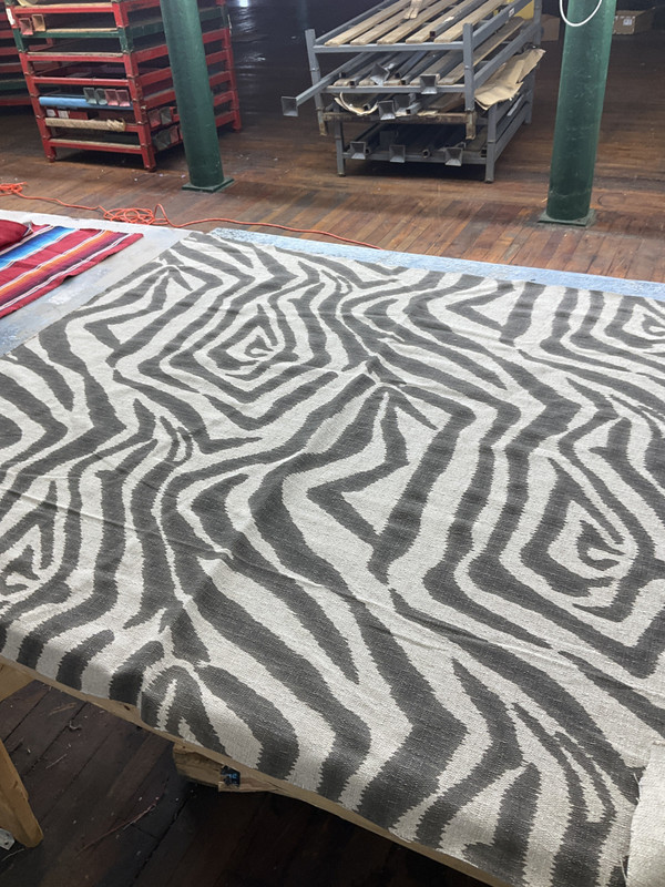 Lacefield Designs Zebra Ikat Steel FlaxBasketweave | Medium/Heavyweight Basketweave Fabric | Home Decor Fabric | 55" Wide