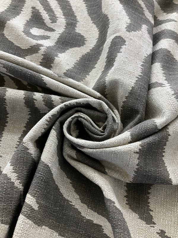 Lacefield Designs Zebra Ikat Steel FlaxBasketweave | Medium/Heavyweight Basketweave Fabric | Home Decor Fabric | 55" Wide