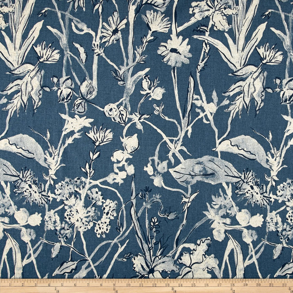 Lacefield Designs Garden Party Linen Blend Basketweave Indigo Danish Linen | Heavyweight Basketweave Fabric | Home Decor Fabric | 55" Wide