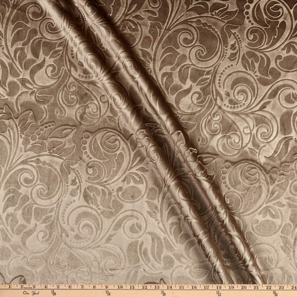 Embossed Velvet Scroll Taupe | Medium/Heavyweight Velvet Fabric | Home Decor Fabric | 58" Wide