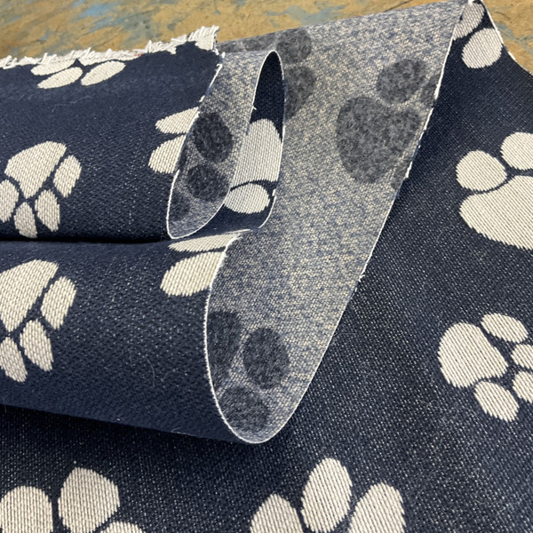 Crypton Home Pet Paws Jacquard Denim | Very Heavyweight Jacquard Fabric | Home Decor Fabric | 58.5" Wide