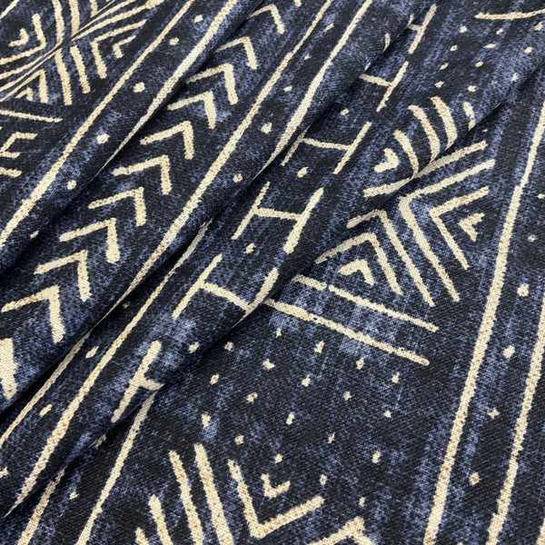 Genevieve Gorder Mali Mud Cloth Linen Indigo | Medium Weight Duck, Linen Fabric | Home Decor Fabric | 54" Wide