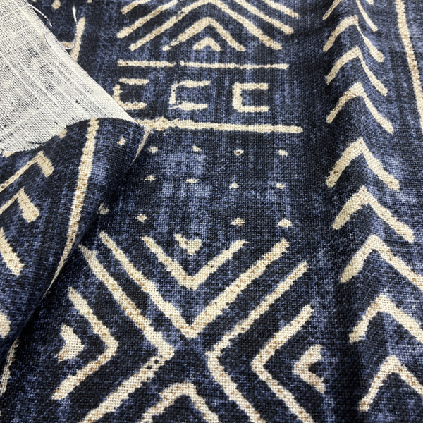 Genevieve Gorder Mali Mud Cloth Linen Indigo | Medium Weight Duck, Linen Fabric | Home Decor Fabric | 54" Wide