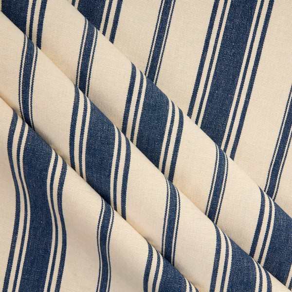 Laura & Kiran Coastal Stripe Navy | Medium/Heavyweight Canvas Fabric | Home Decor Fabric | 54" Wide