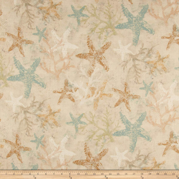 Susan Winget Coastal Living Starfish Basketweave Beige | Medium Weight Basketweave Fabric | Home Decor Fabric | 56" Wide