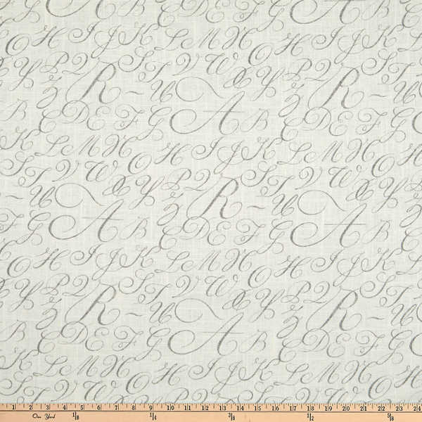 Waverly Cursive Caps Linen Silver | Medium/Heavyweight Linen Fabric | Home Decor Fabric | 54" Wide