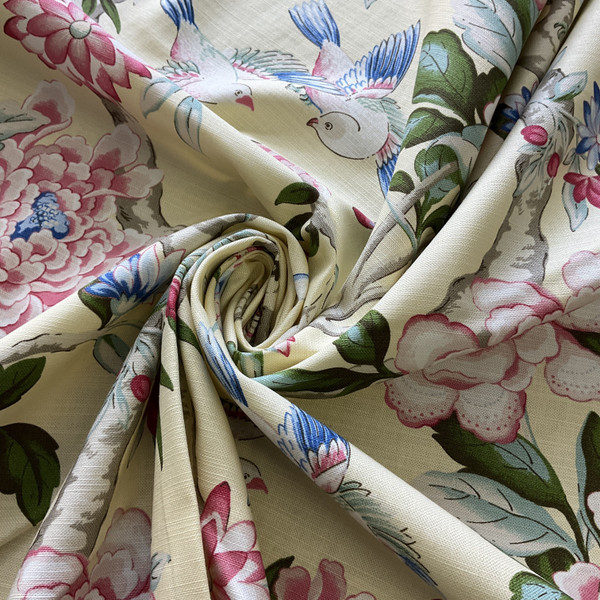 Waverly Mudan Lemon | Medium Weight Duck Fabric | Home Decor Fabric | 54" Wide