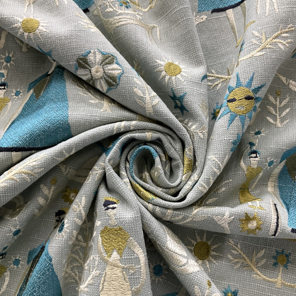 Hilary Farr Come Together Embroidered Seaglass | Medium Weight Woven Fabric | Home Decor Fabric | 55" Wide