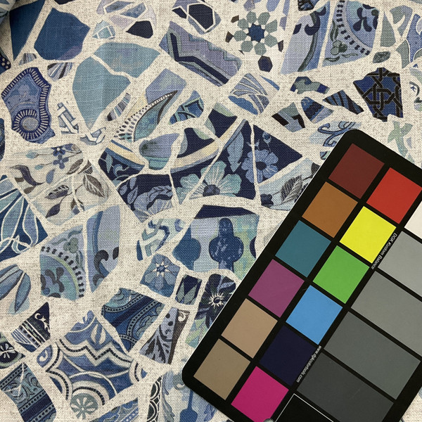 Lacefield Designs Tile Gaudi Linen Duck Copenhagen | Medium Weight Duck, Linen Fabric | Home Decor Fabric | 54" Wide